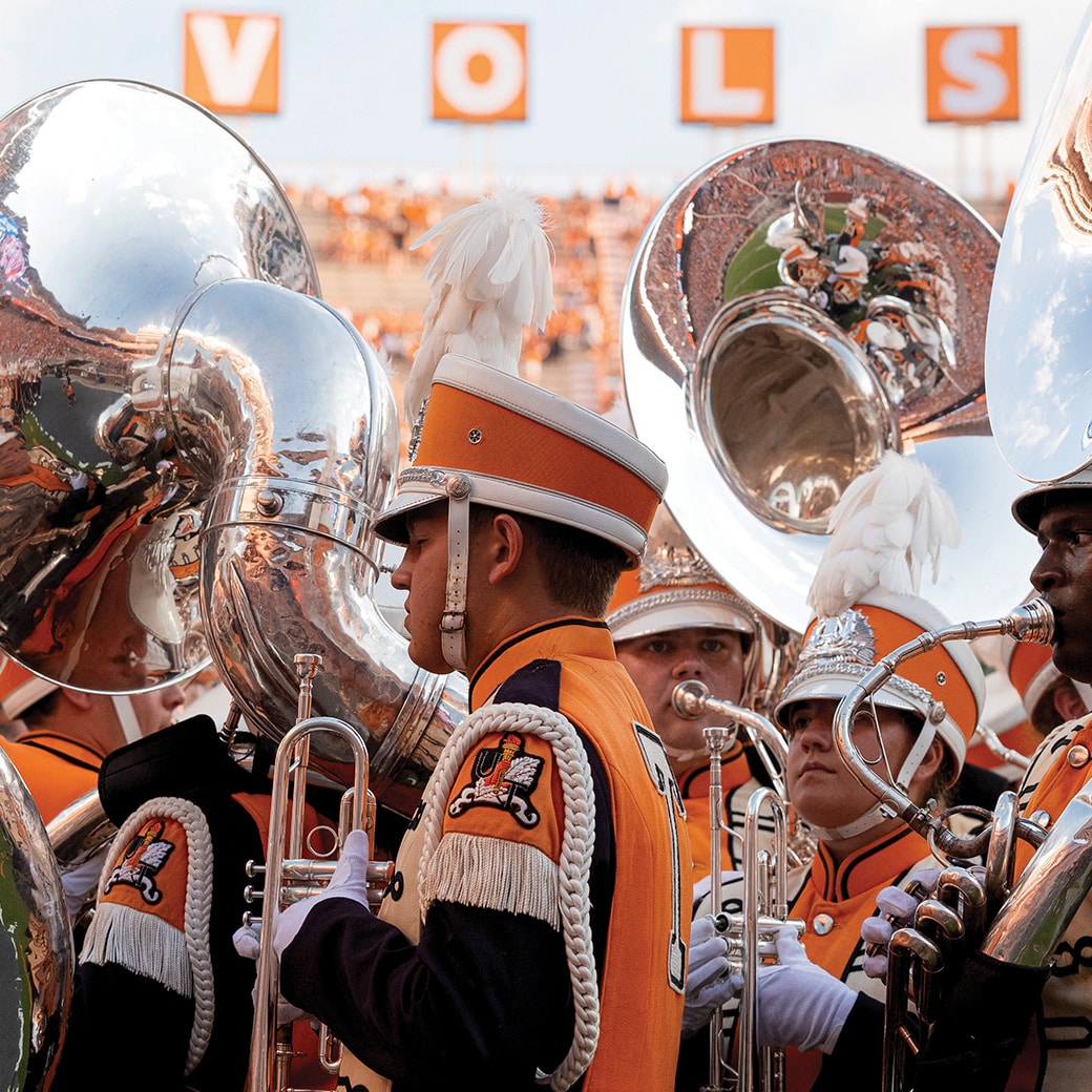 Pride of the Southland Band with V-O-L-S letters in background