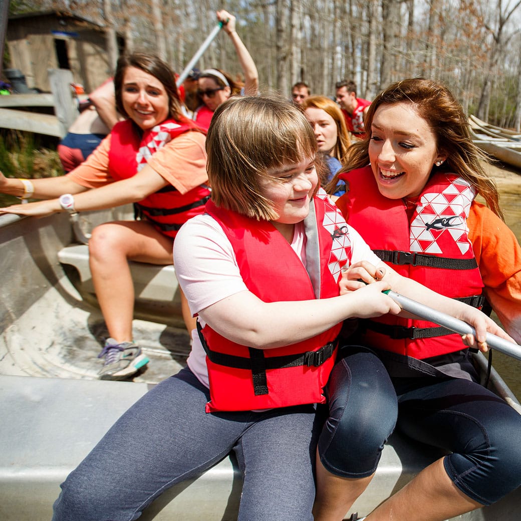 Campers in a boat