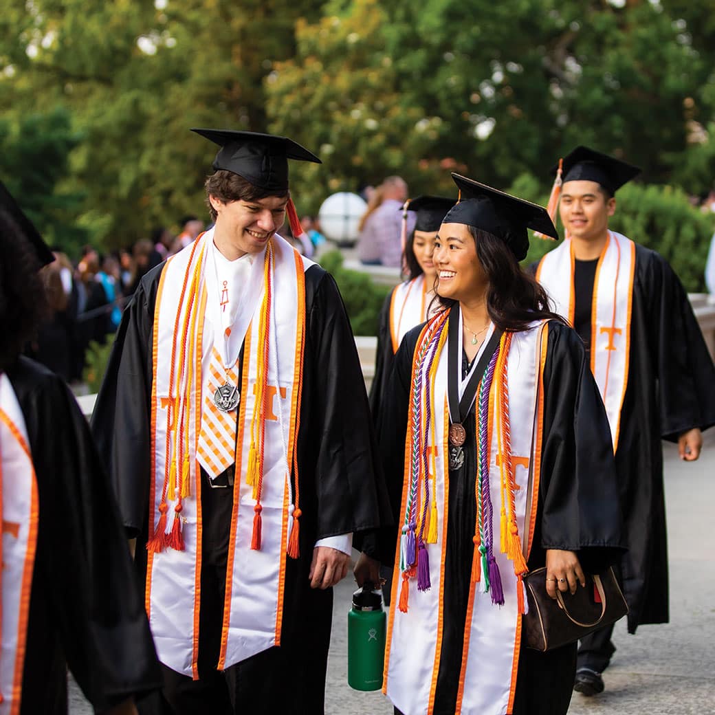 Graduates in commencement regalia