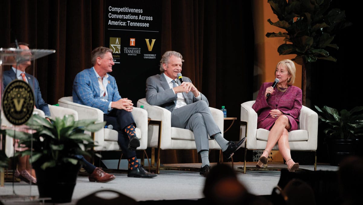 President and CEO of the Council on Competitiveness Deborah Wince-Smith, Commissioner of Tennessee Department of Economic and Community Development Stuart McWhorter, University of Tennessee System President Randy Boyd, Vanderbilt University Chancellor Daniel Diermeier, and University of Tennessee, Knoxville, Chancellor Donde Plowman participated in a leadership panel that explores Tennessee’s strategic trajectory over the next 25 years