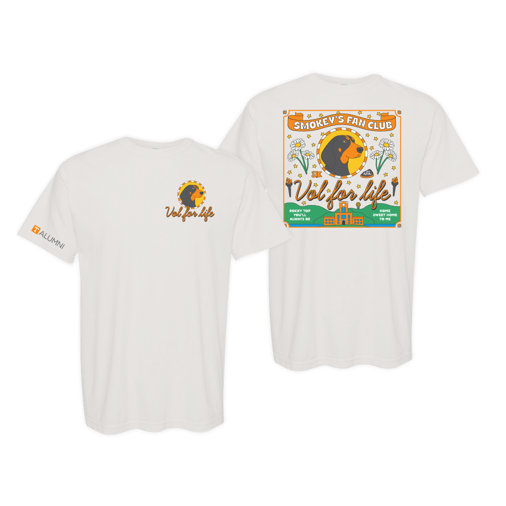 smokey-fan-club-alumni-tshirt-1024x1024 T-shirt mockup showing the Smokey's Fan Club design.