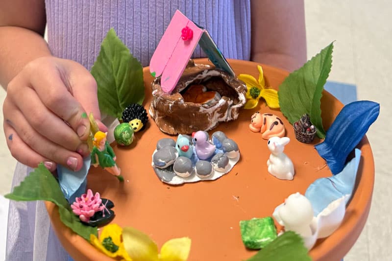 Close-up of a fairy garden project.