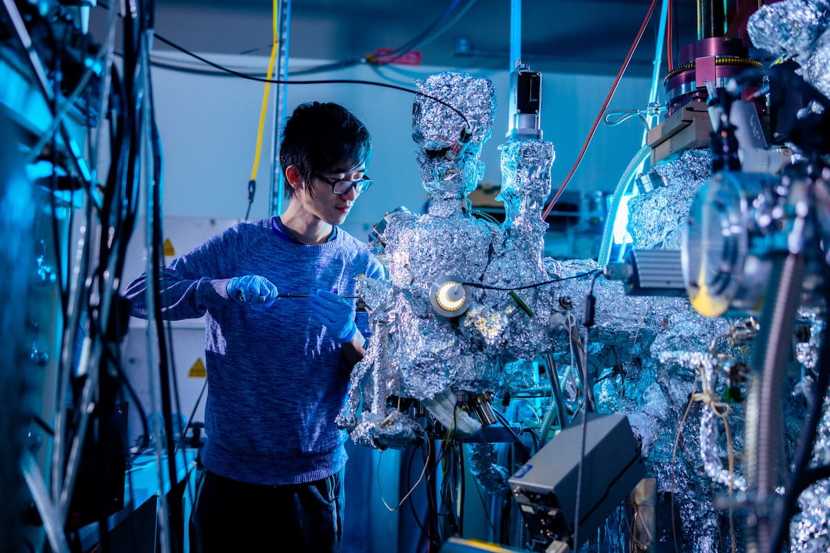student in research lab working on project