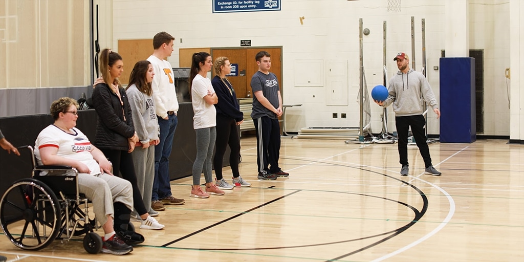 Nick Giecek teaches during a therapeutic recreation class