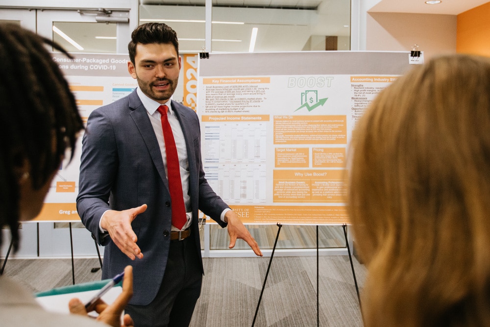 Collin Wilcox (’22) sharing his business plan as part of his senior capstone project.